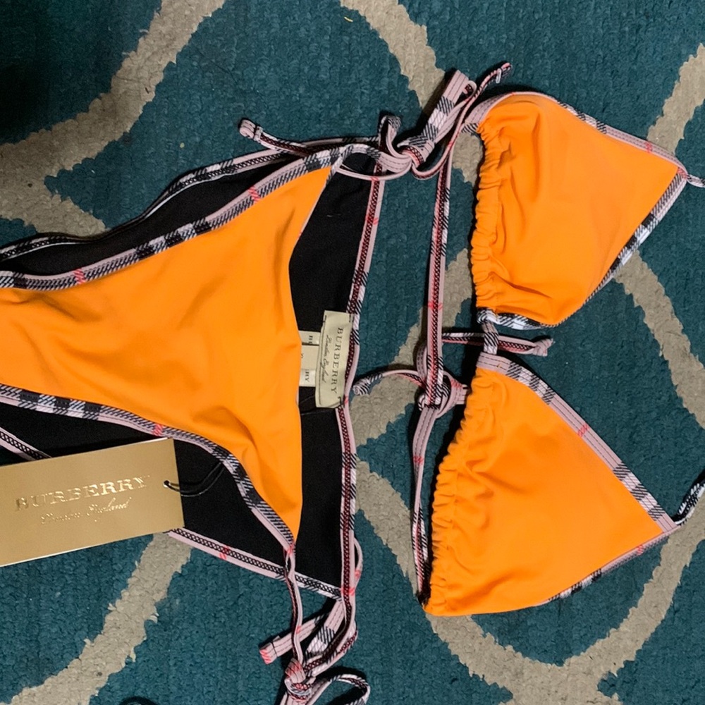 Orange 2 piece Burberry bathing suit